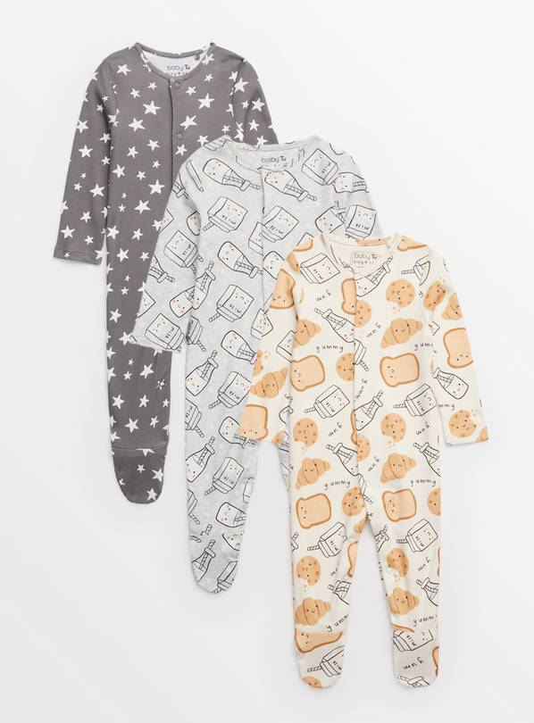 Buy Breakfast Print Organic Sleepsuit 3 Pack 3 6 months Sleepsuits and pyjamas Tu